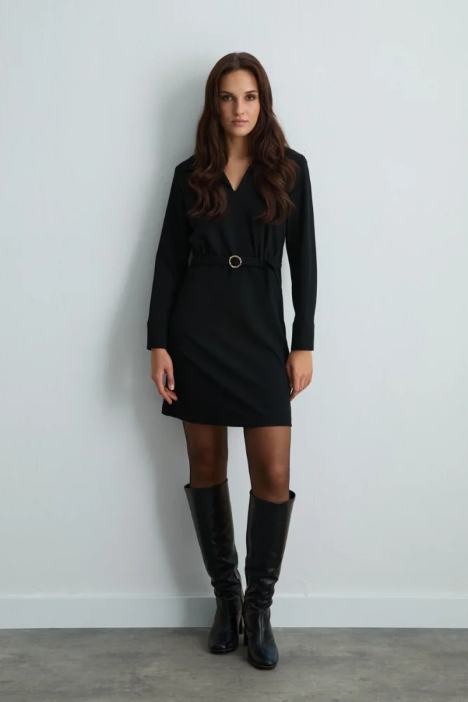 Belted Crepe Jersey Dress Black Black