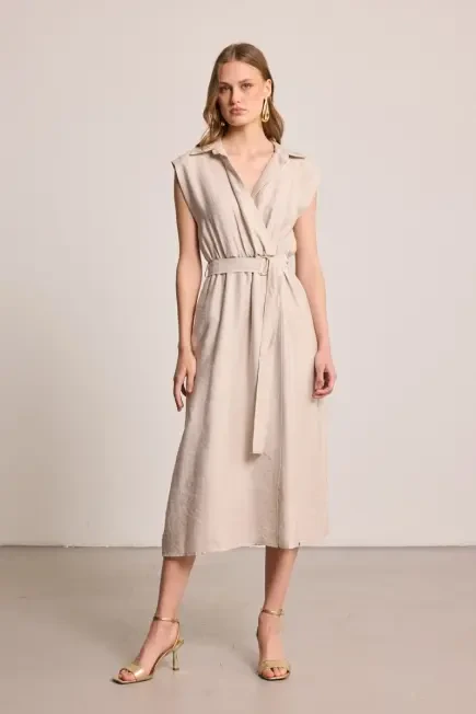 Belted Long Lyocell Dress - Stone Stone