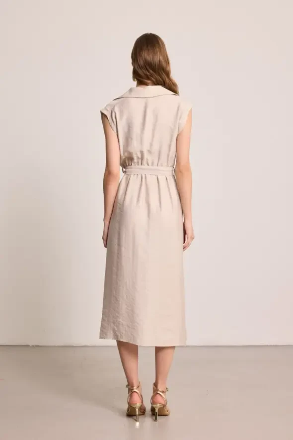 Belted Long Lyocell Dress - Stone - 7