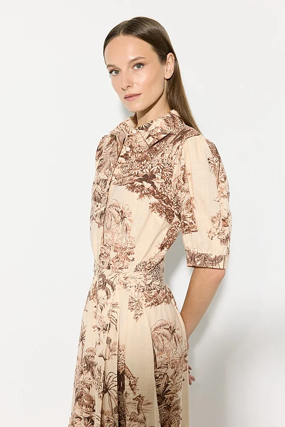 Belted Long Shirt Dress - Beige - Gusto