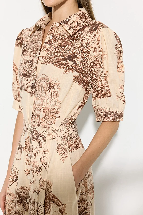 Belted Long Shirt Dress - Beige - Gusto