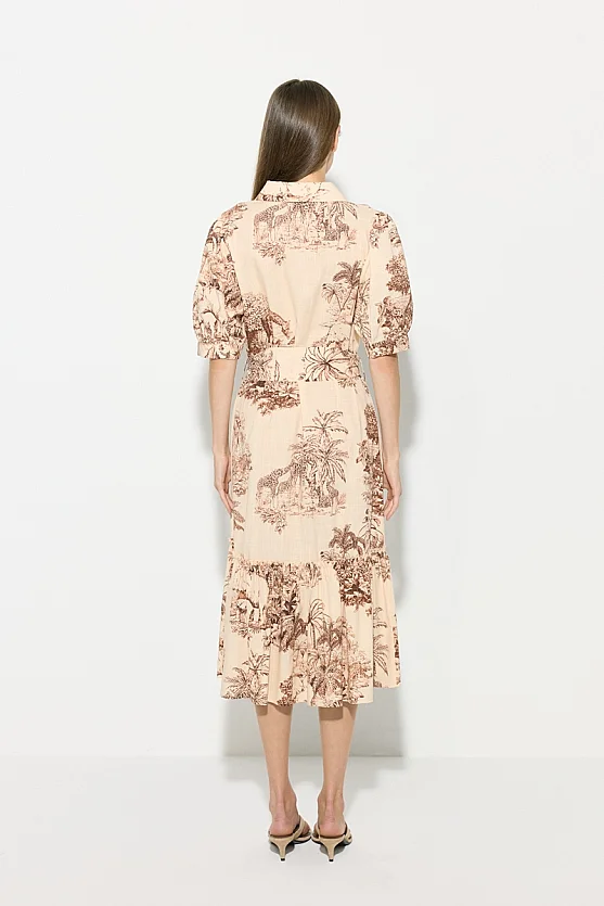 Belted Long Shirt Dress - Beige - Gusto