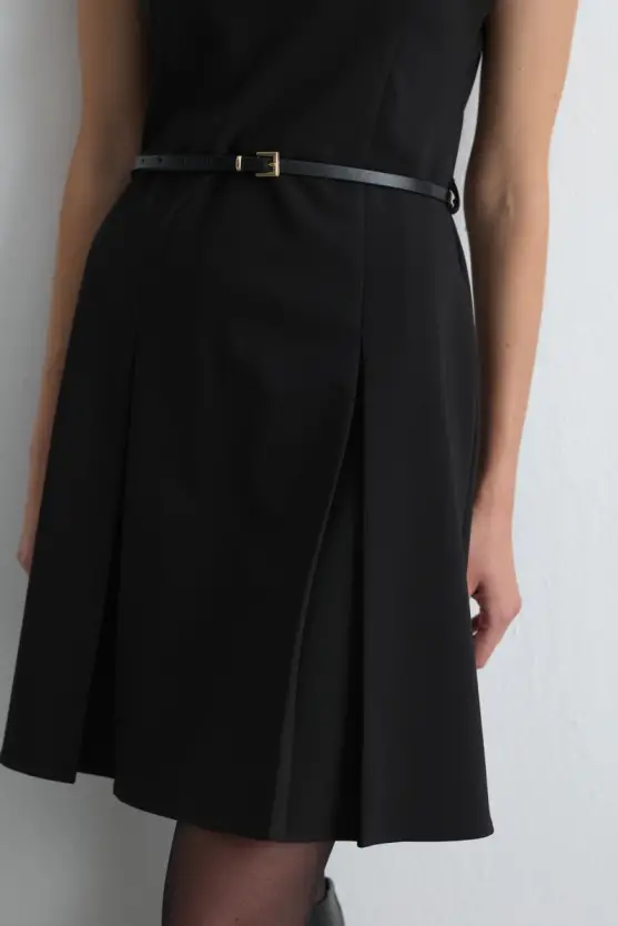 Belted Low Sleeve Dress Black - Gusto