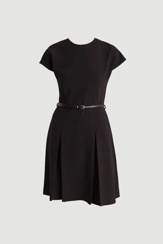 Belted Low Sleeve Dress Brown - Gusto
