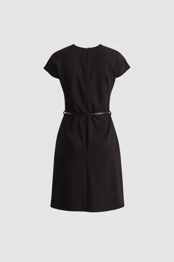 Belted Low Sleeve Dress Brown - 7