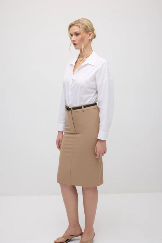 Belted Pencil Skirt - Beige - 5