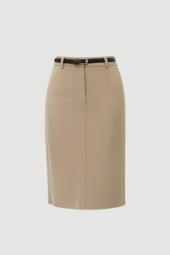 Belted Pencil Skirt - Beige - 7