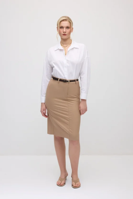 Belted Pencil Skirt - Beige - 3