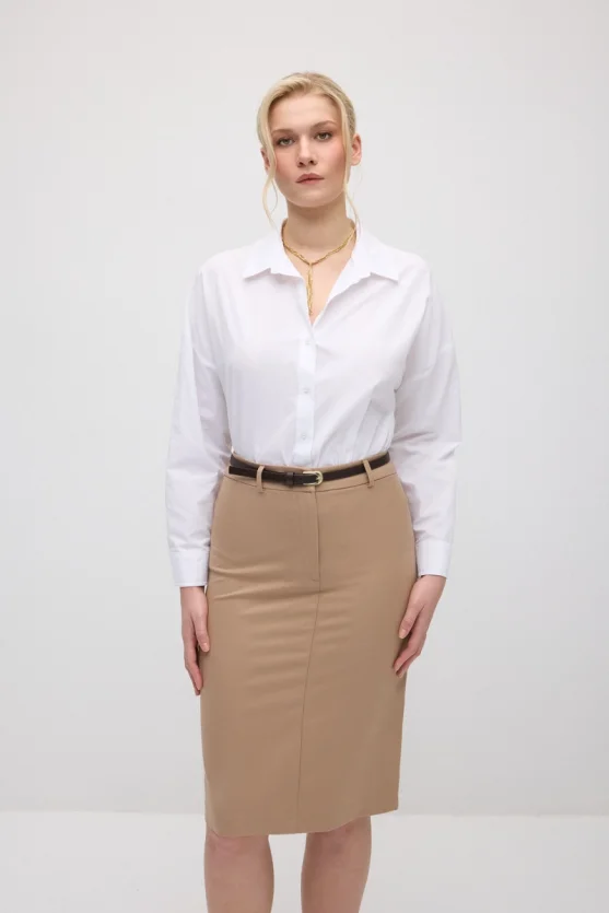 Belted Pencil Skirt - Beige - Gusto