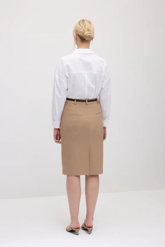 Belted Pencil Skirt - Beige - 6