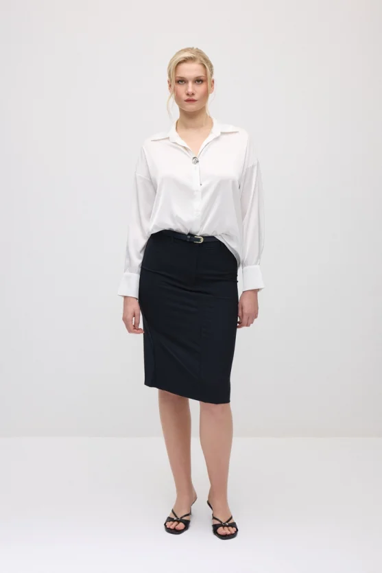 Belted Pencil Skirt - Navy Blue - 1