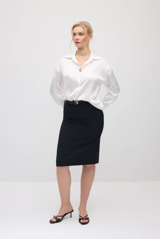 Belted Pencil Skirt - Navy Blue - 3