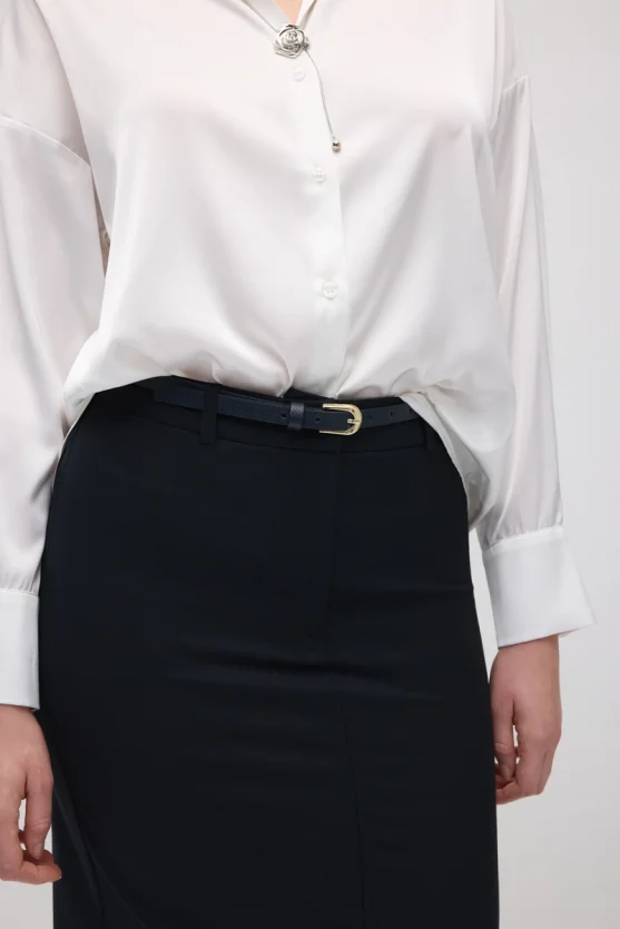 Belted Pencil Skirt - Navy Blue - 4