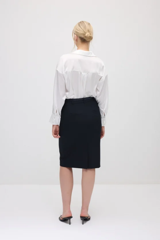 Belted Pencil Skirt - Navy Blue - 6