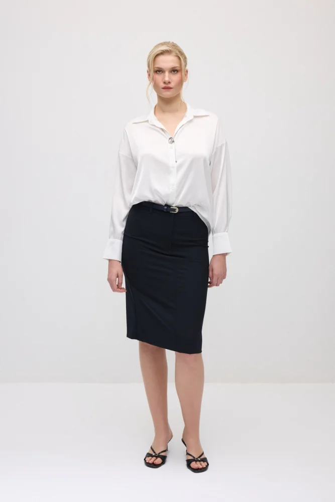 Belted Pencil Skirt - Navy Blue