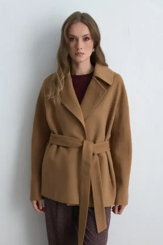Belted Short Coat - Camel - Gusto