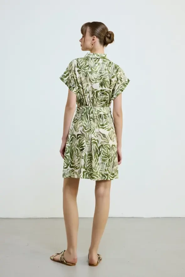 Belted Short Sleeve Shirt Dress - Khaki - 5