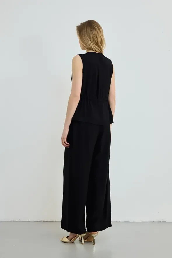 Belted Sleeveless Blouse - Black - 4