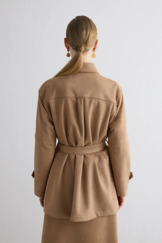 Belted Suede Jacket Beige - Gusto