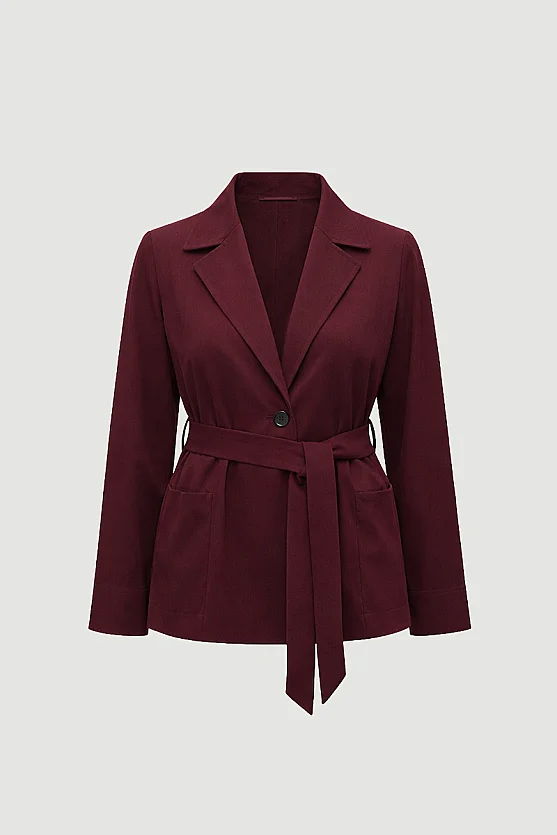 Belted Tencel Jacket - Burgundy - 5