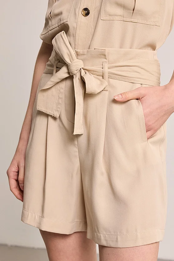 Belted Tencel Shorts - Beige - 4