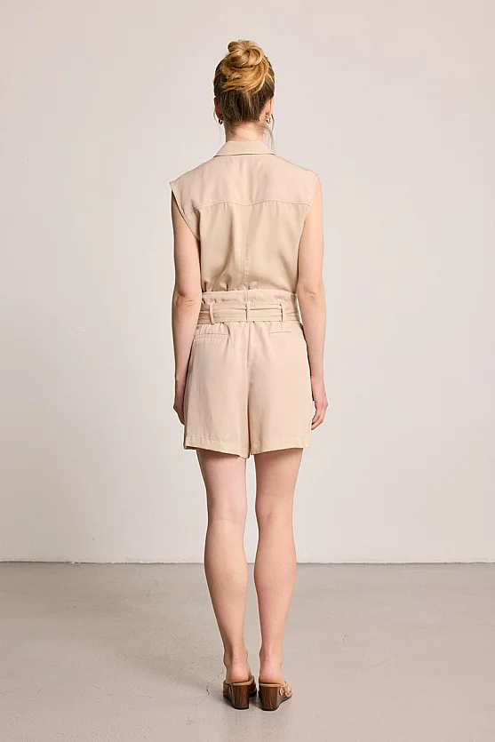 Belted Tencel Shorts - Beige - 6