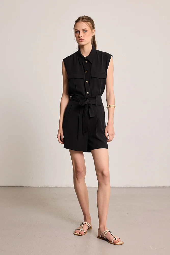 Belted Tencel Shorts - Black Black