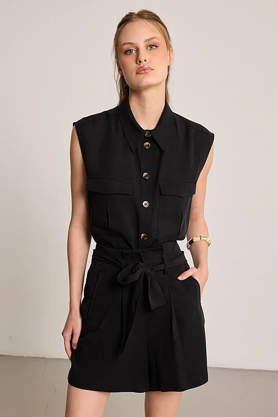 Belted Tencel Shorts - Black - 5