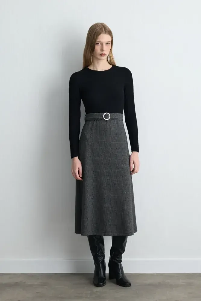 Belted Viscose Dress - Black Black