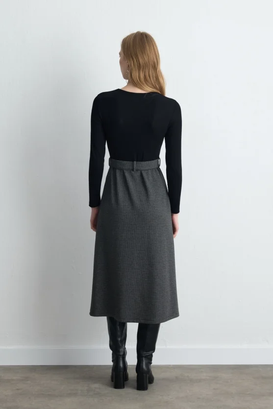 Belted Viscose Dress Black - Gusto