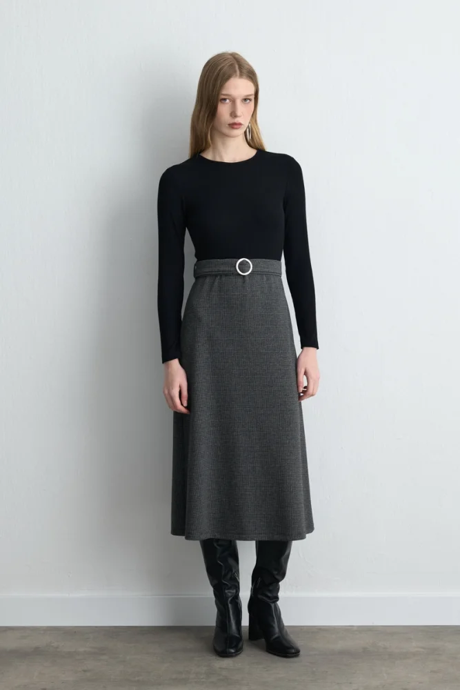 Belted Viscose Dress Black Black