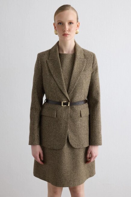 Belted Wool Jacket - Brown - Gusto
