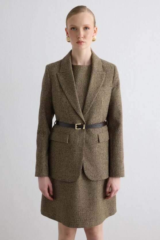 Belted Wool Jacket - Brown - Gusto