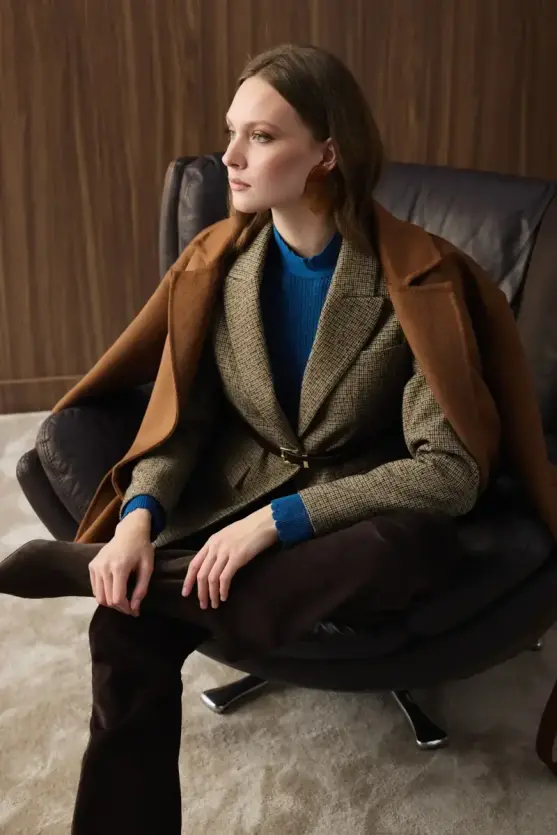 Belted Wool Jacket - Brown - 2