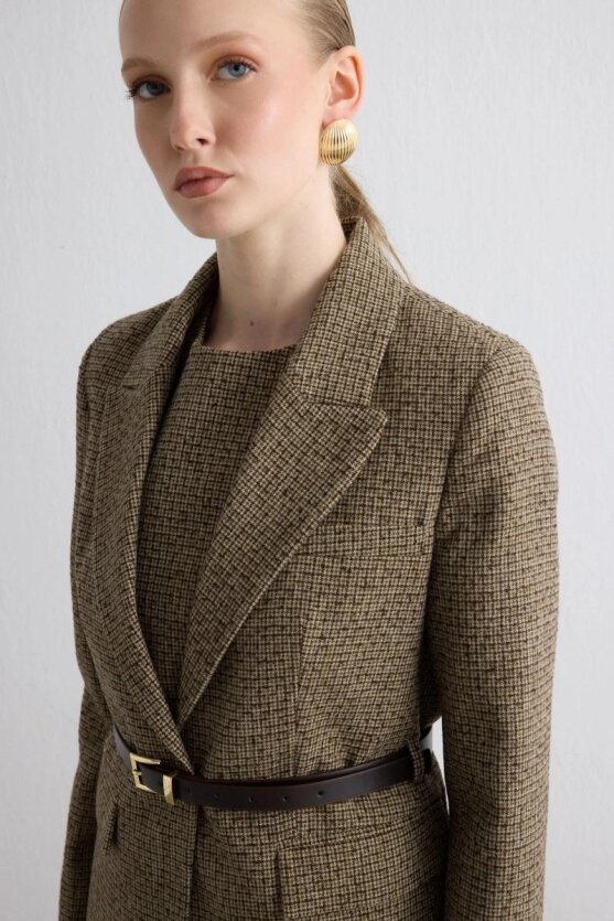 Belted Wool Jacket Brown - Gusto