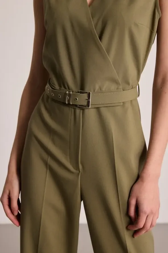 Belted Wrap Jumpsuit - Khaki - 3