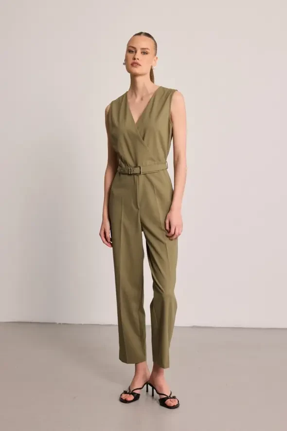 Belted Wrap Jumpsuit - Khaki - 4