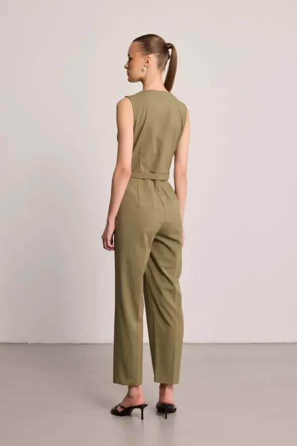 Belted Wrap Jumpsuit - Khaki - 5