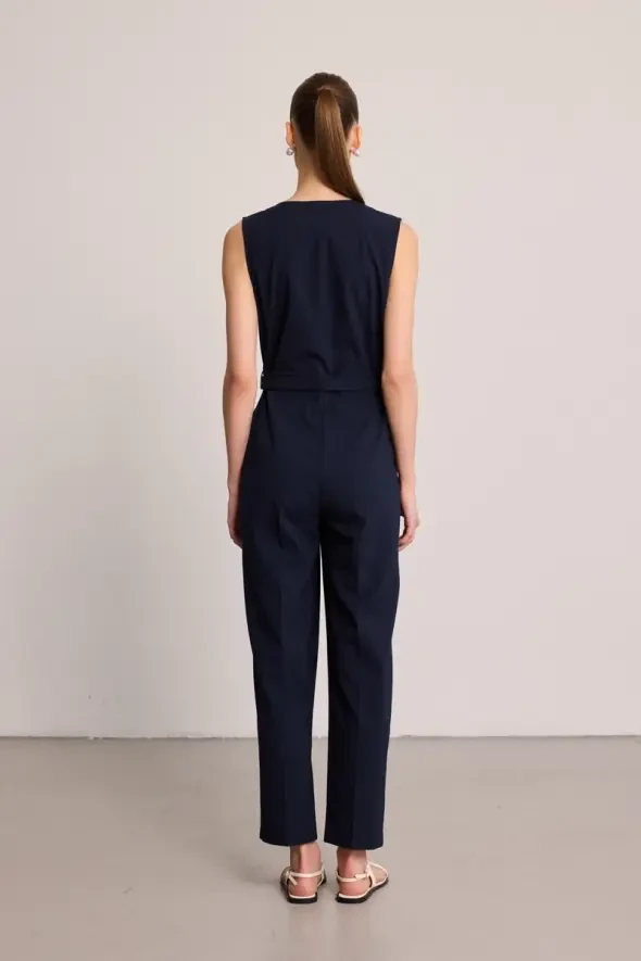 Belted Wrap Jumpsuit - Navy Blue - 5