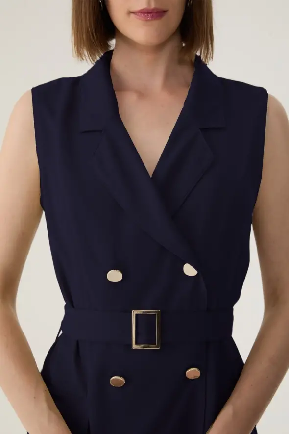 Belted Wrap Lyocell Dress - Navy - 3