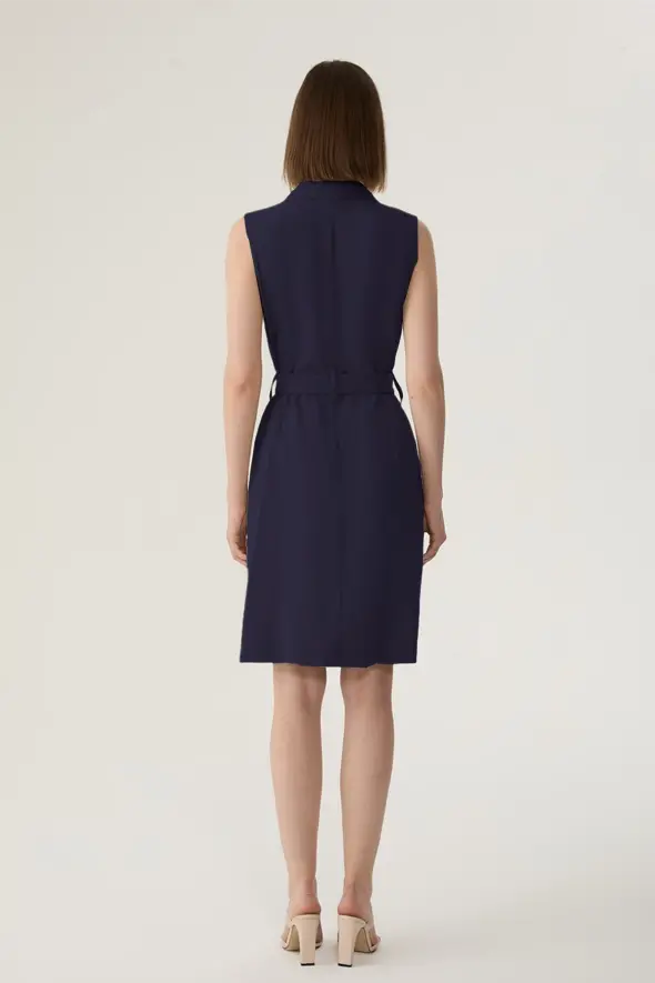 Belted Wrap Lyocell Dress - Navy - 4