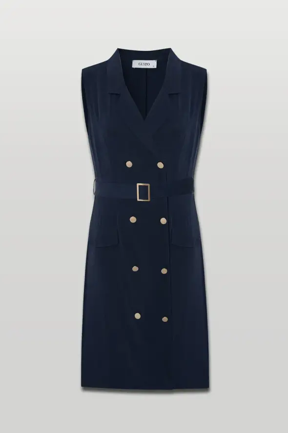 Belted Wrap Lyocell Dress - Navy - 5