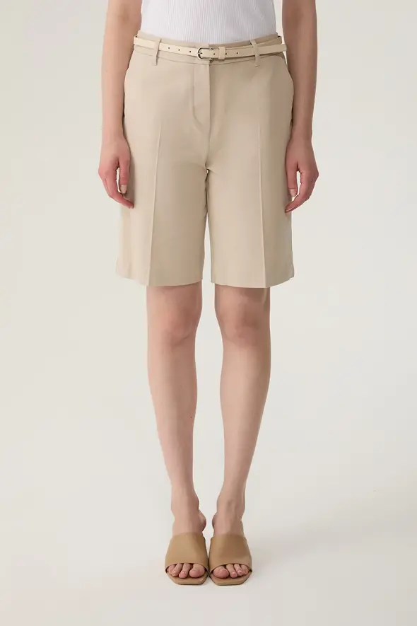 Bermuda Shorts with Leather Belted - Beige - 1