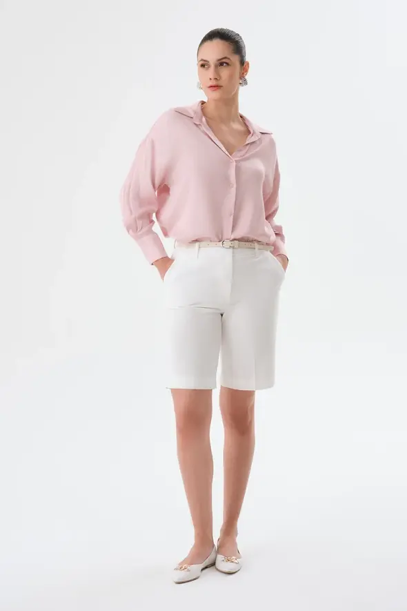 Bermuda Shorts with Leather Belted - White - 3