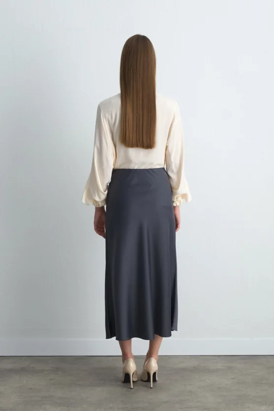 Bias Cut Long Satin Skirt Gray - Gusto