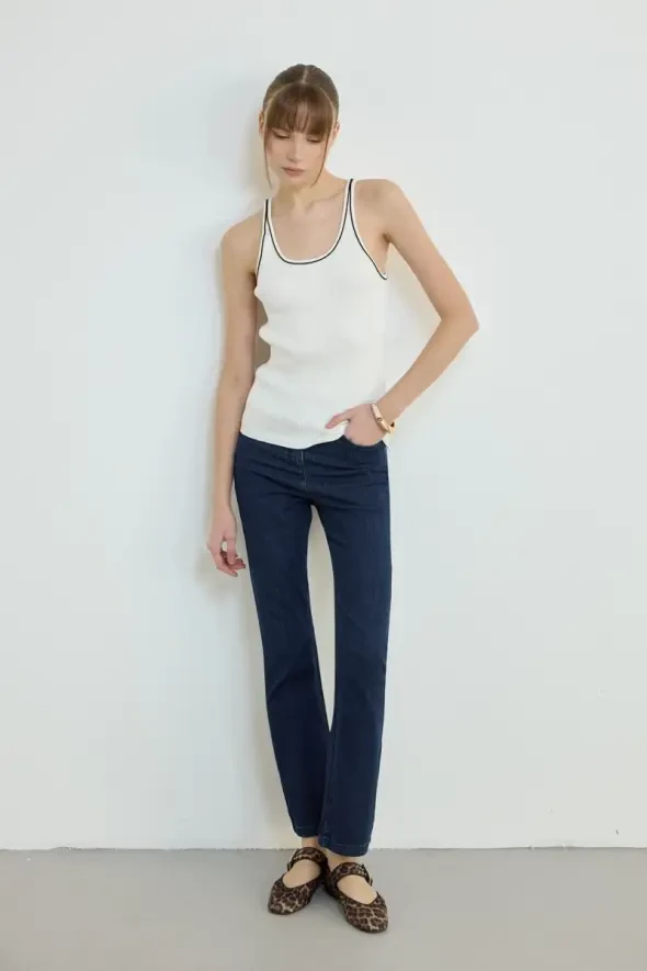 Biye Detailed Knit Tank Top - White - Gusto