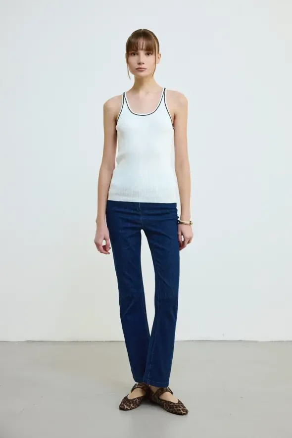 Biye Detailed Knit Tank Top - White - Gusto