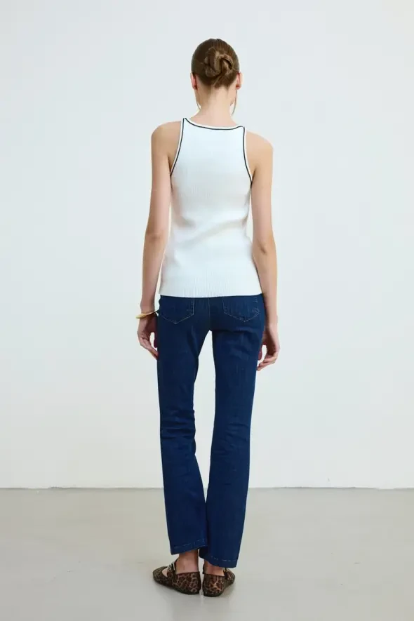 Biye Detailed Knit Tank Top - White - Gusto