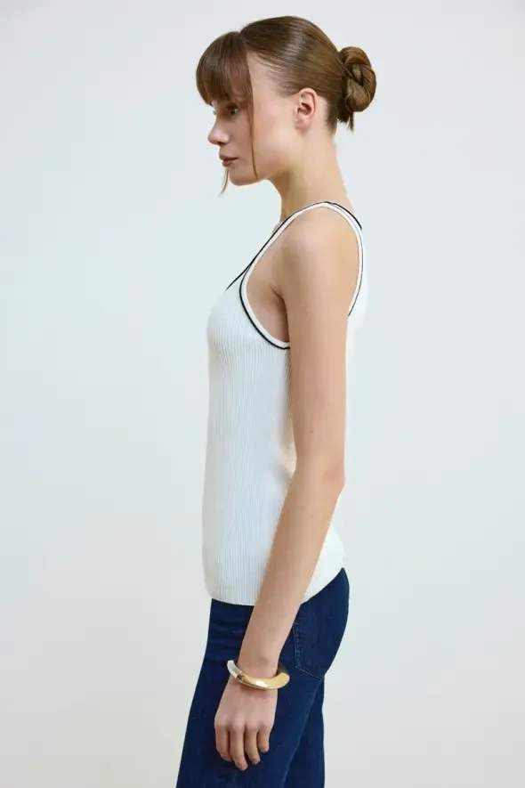 Biye Detailed Knit Tank Top - White - Gusto