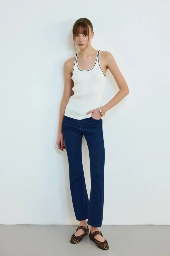 Biye Detailed Knit Tank Top - White - Gusto